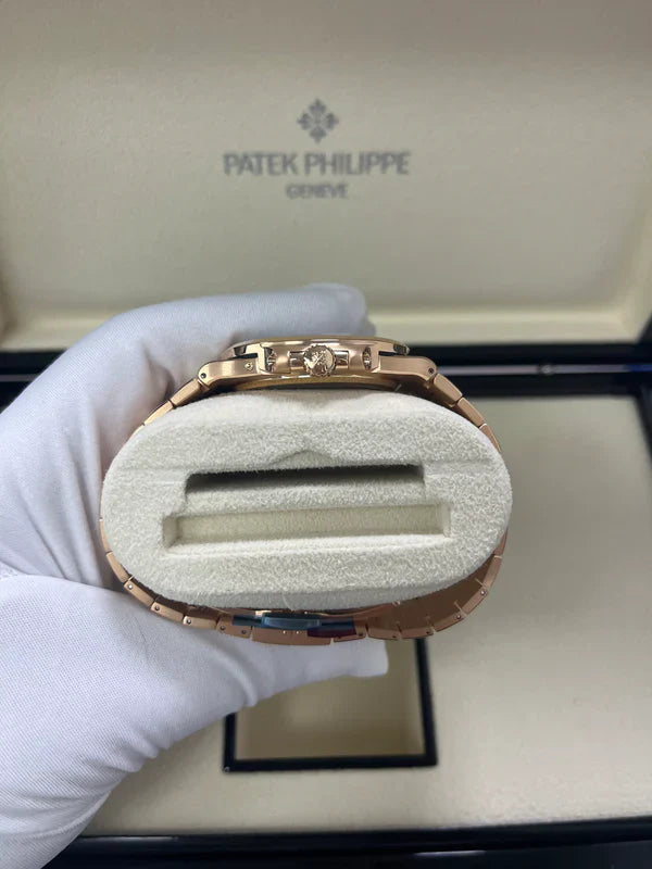 Patek Philippe Nautilus Moon Phase Rose Gold Brown Black Dial