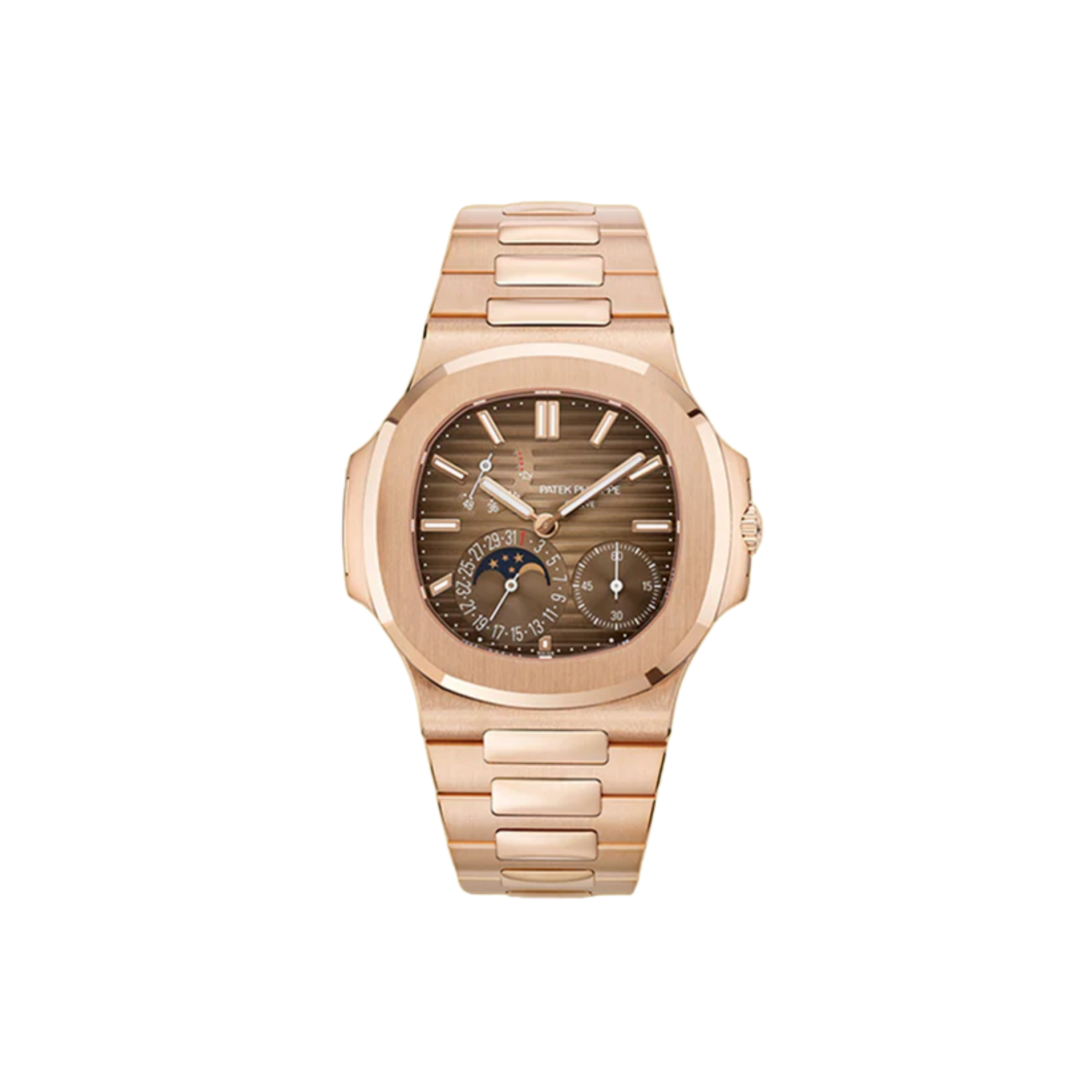 Patek Philippe Nautilus Moon Phase Rose Gold Brown Black Dial