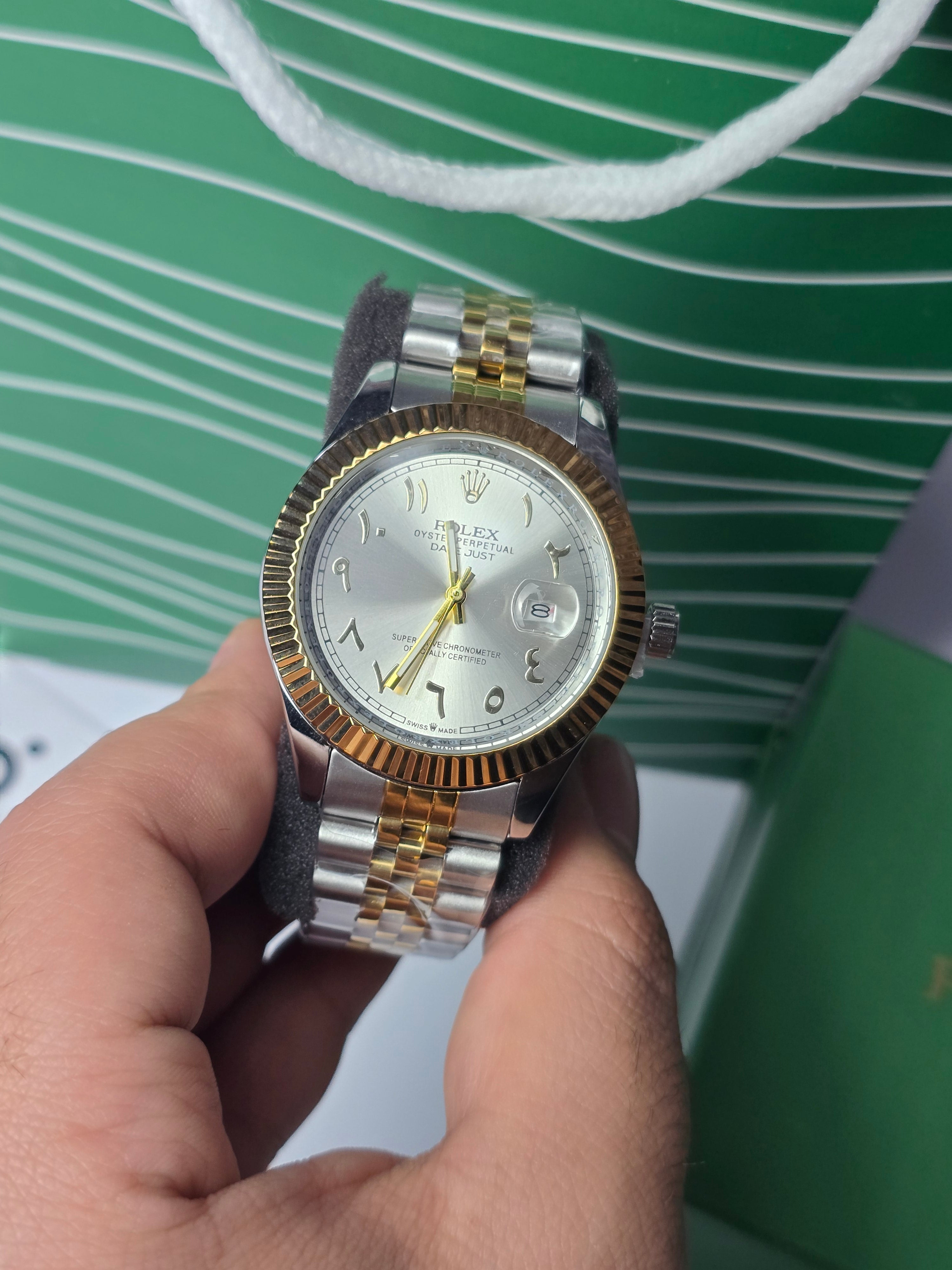 Rolex Date Just Arabic Numbers  Gold