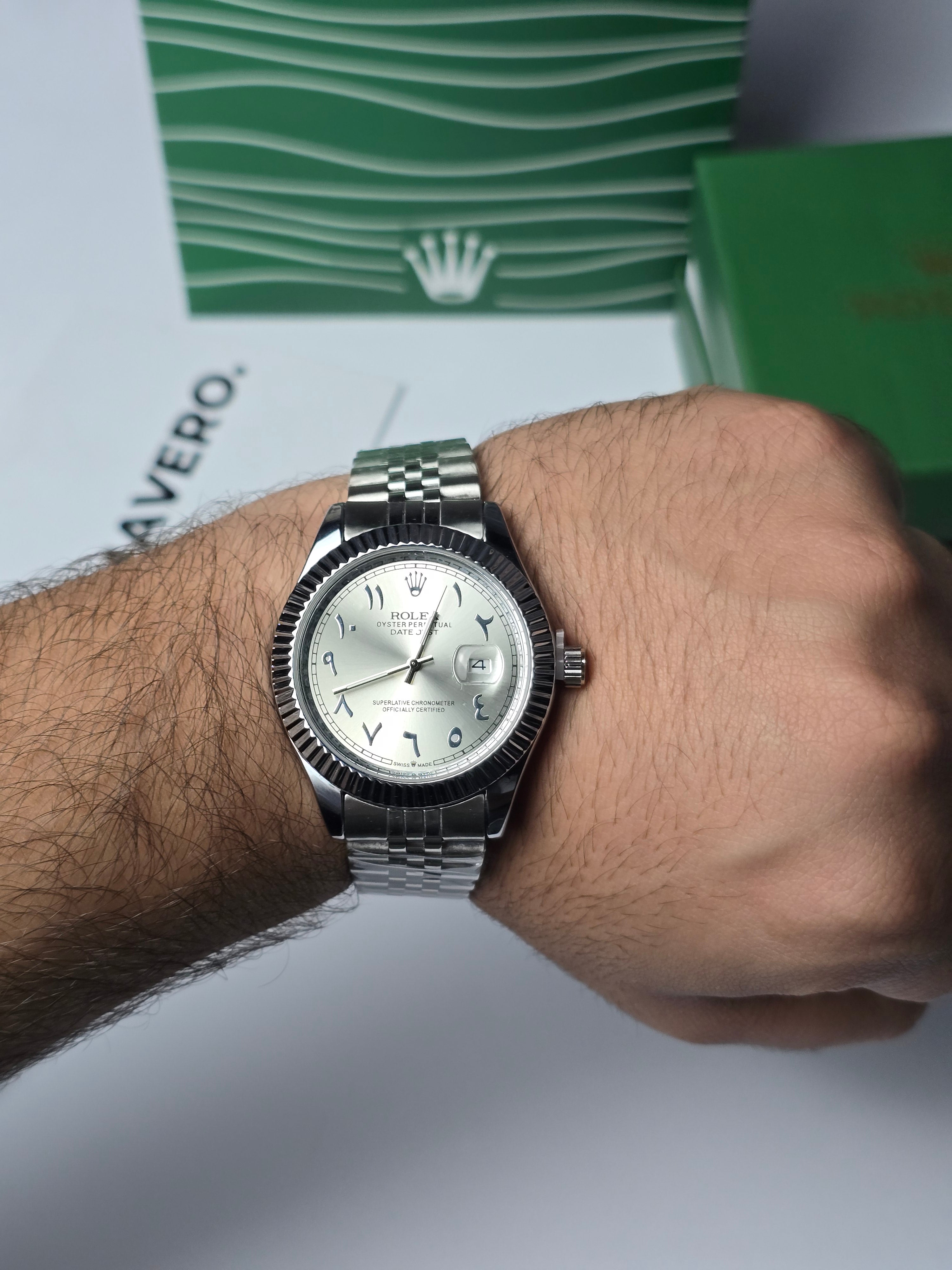 Rolex Date Just Arabic Numbers White