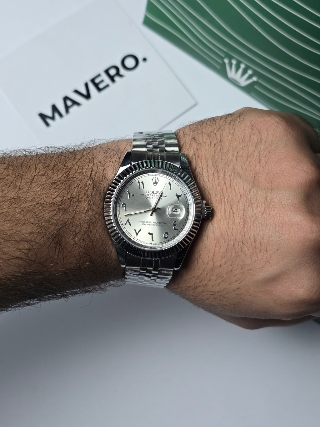 Rolex Date Just Arabic Numbers White