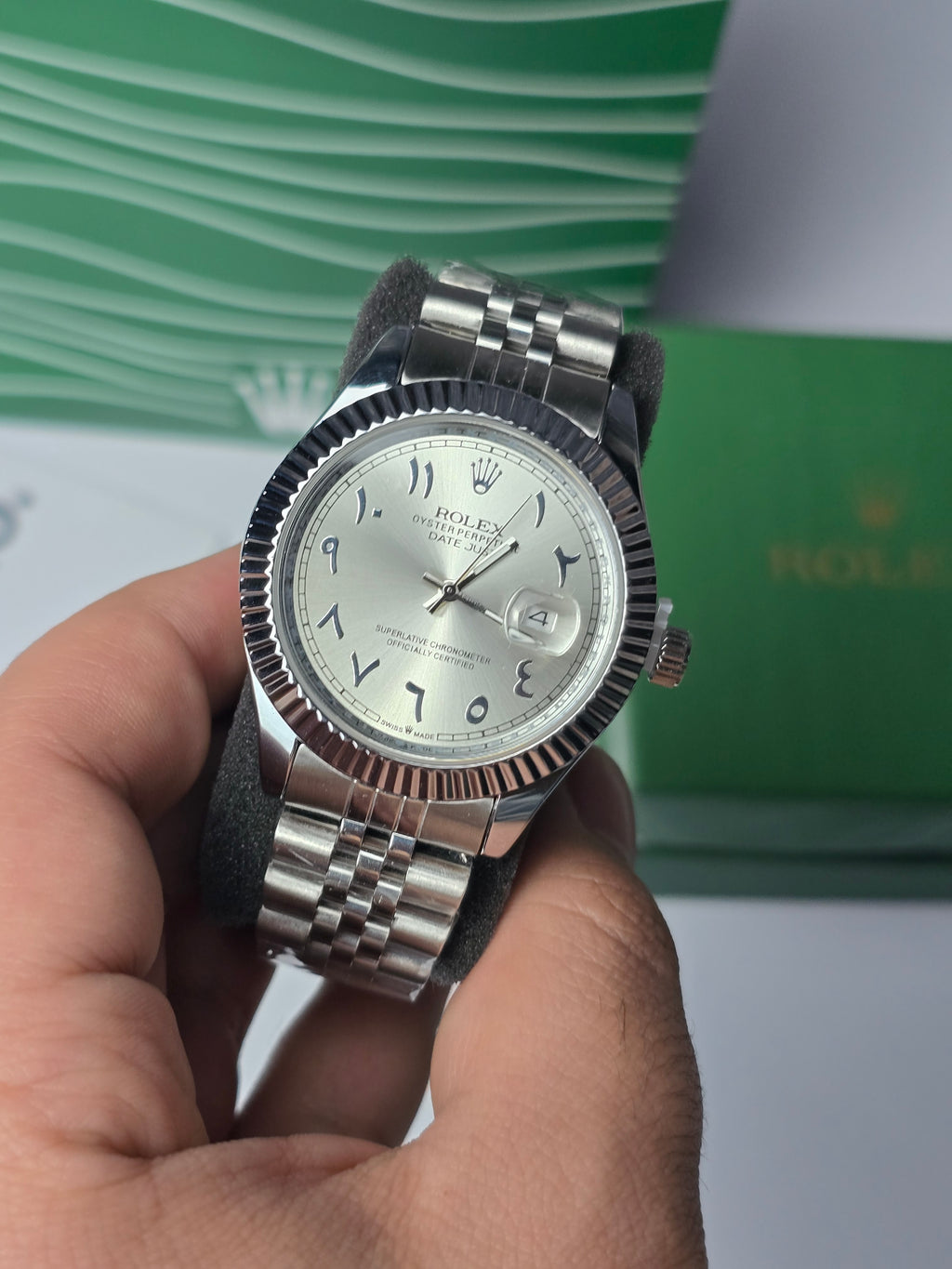 Rolex Date Just Arabic Numbers White