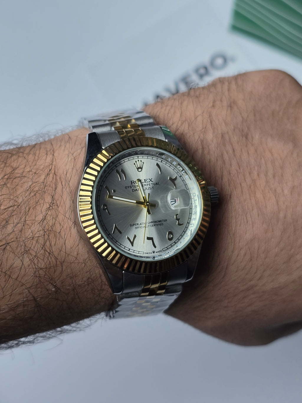 Rolex Date Just Arabic Numbers  Gold