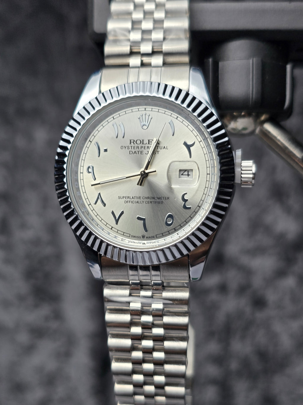 Rolex Date Just Arabic Numbers White