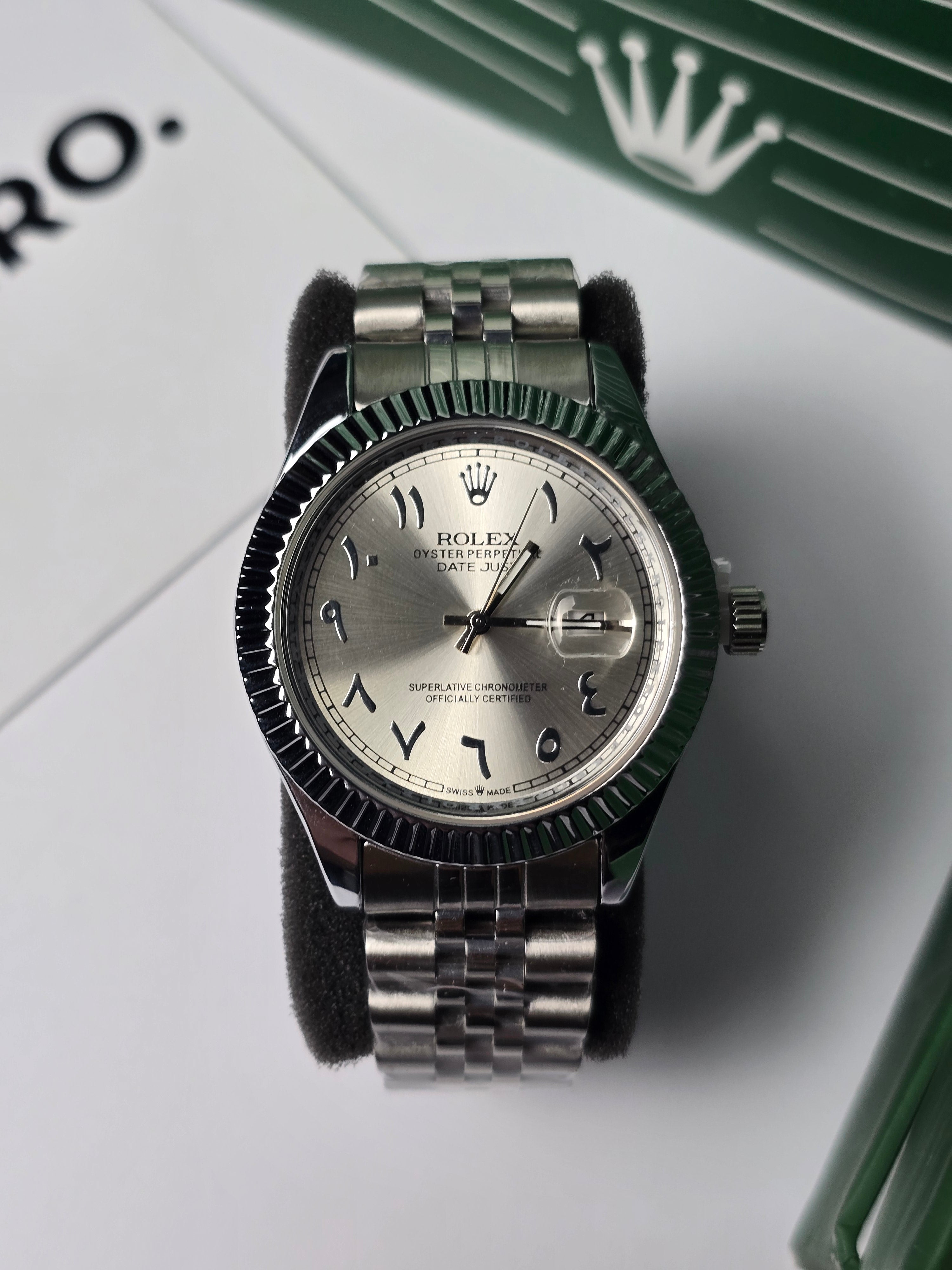 Rolex Date Just Arabic Numbers White